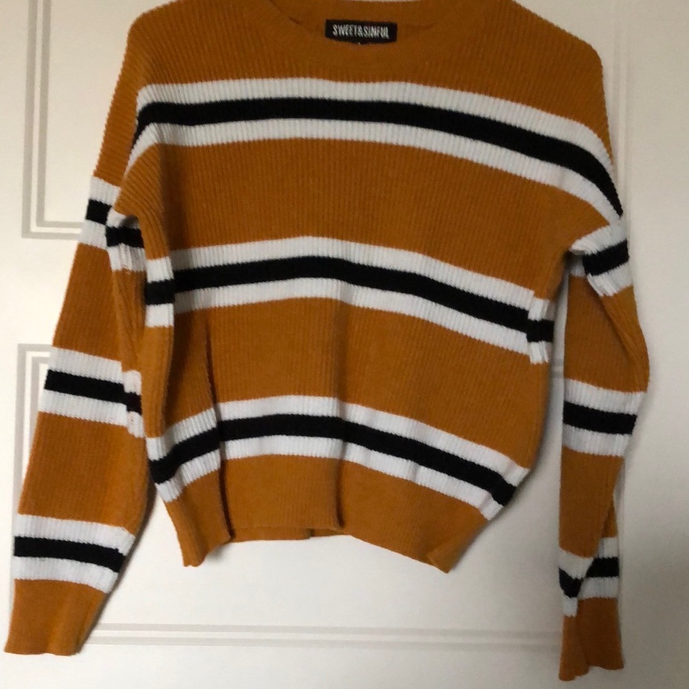 Orange/Yellow Striped Cropped Sweater